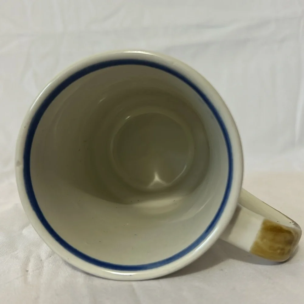 Tree with Fruit Coffee Cup Mug Tea Cup Blue Rim Stylistic Drawing Painted